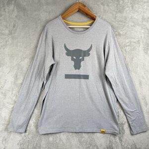 Project Rock Under Armour Shirt Mens‎ 2XL Gray L/S Hardest Worker In Room Bull